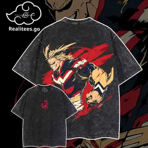 Realitees.go-Retro Hero All Might x Plus Ultra My Hero Academia Unisex Oversize Acid Washed Heavyweight Cotton T-shirt, Anime Manga Graphic Design, Anime Japanese Merch Fan Enthusiast Apparel Outfits Streetwear Men