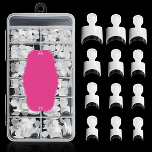 White French Nail Tips 120 PCS Short French Style Acrylic Nail Tip 12 Sizes False Nail Clear and White Press on Nails for Women