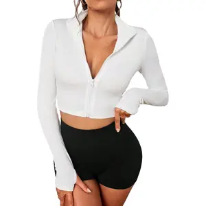 Women's Lightweight Full Zip Athletic Long Sleeve Crop Running Workout Yoga Sportwear Jacket