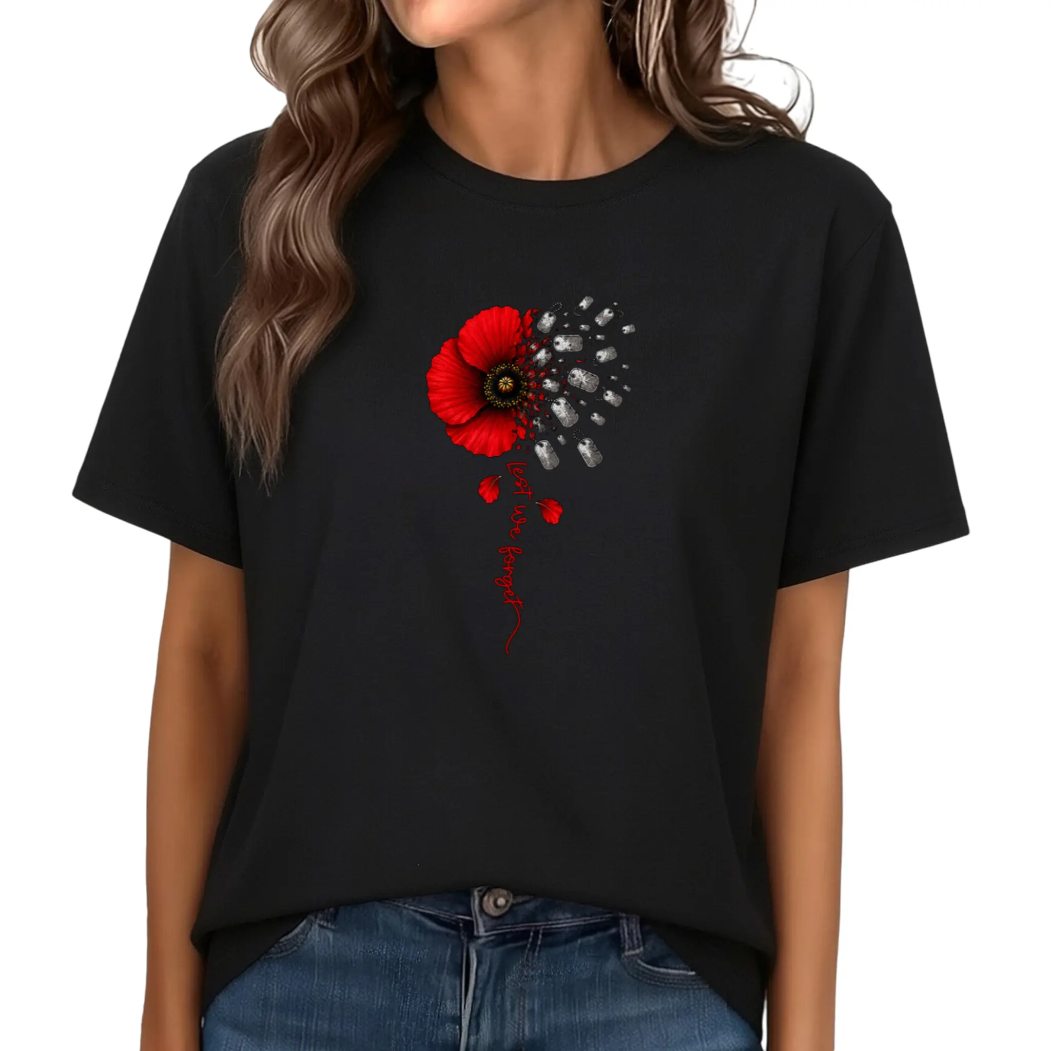 Memorial Day Never Forgotten Red Poppy Flower Veteran Womens T-Shirt