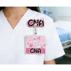 CNA Badge Reel with Buddy CNA Badge Buddy Pink Glitter Nurse Badge Reel Retractable CNA Gifts for Nurses
