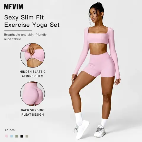 Women's 2-Piece Yoga Activewear Workout Set - Sporty Solid Square Neck Crop Top, High Waist Compression Shorts, Lightweight Minimalistic Gym Wear for Summer Sports, Matching 2 Piece Sets Women, Workout Sets