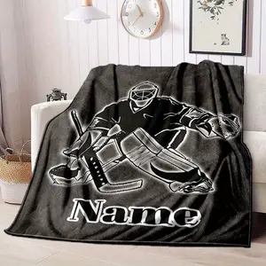 1Pc Customizable Black Hockey Blanket – Soft, Warm & Cozy Personalized Throw With Hockey Player Design For Home, Office, Or Gift, Blanket For Winter