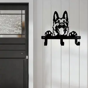 German Shepherd Pattern 3-hook Key & Leash Rack, Metal Wall Mounted Hook, Home Decor for Kitchen, Bathroom & Bedroom, Shelves