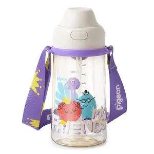 Pigeon PPSU Kids Water Bottle, 17oz/500ml – Dual Spouts, BPA-Free, Leak-Proof, One-Click Lid & Adjustable Strap, Durable for School & Outdoor, Ages 3+, Sugar Beans and Friends