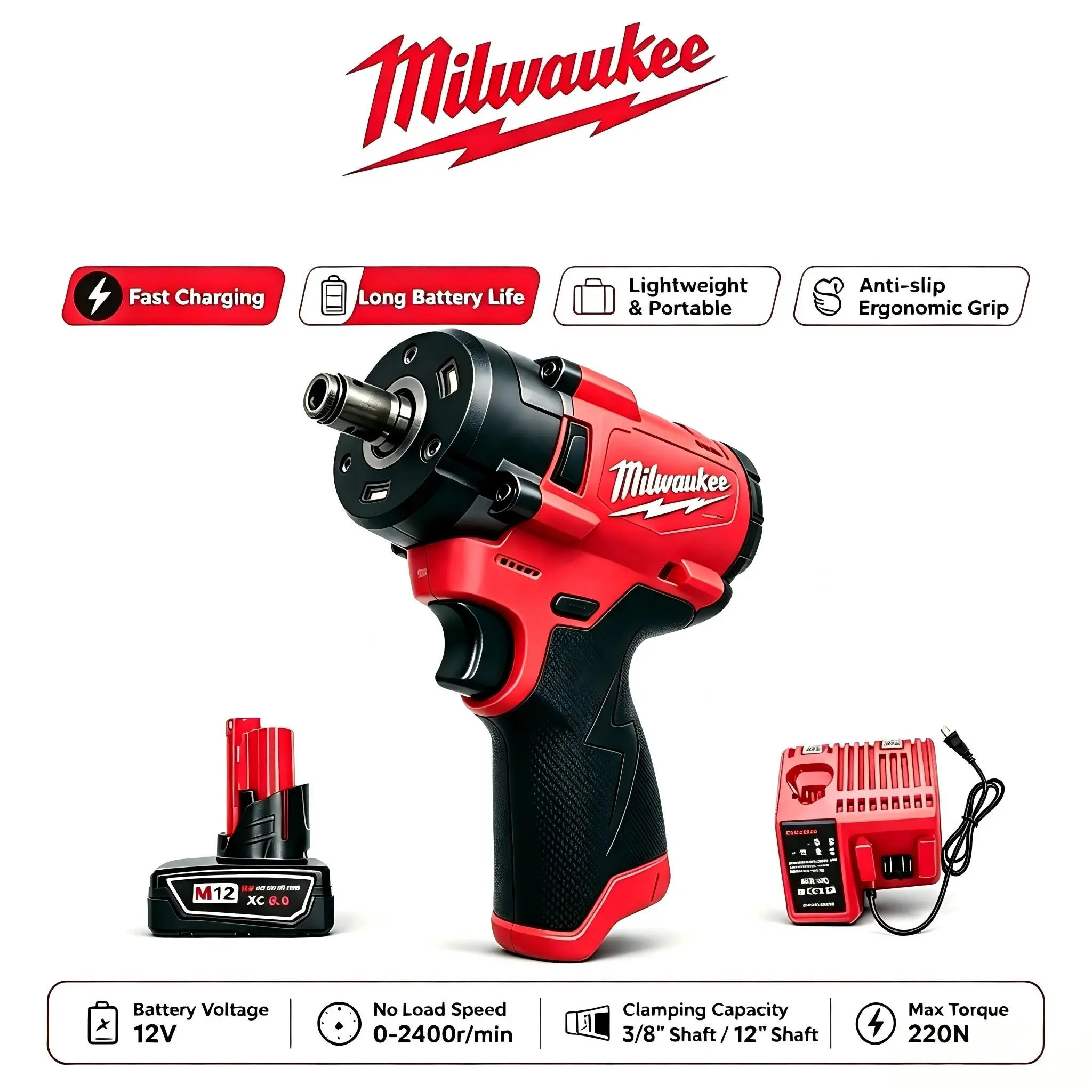 Milwaukee M12 1/2-Inch Brushless Stubby Impact Wrench Combo With Auto Shut-Off Mode And Friction Ring For Auto Repair And Household Assembly