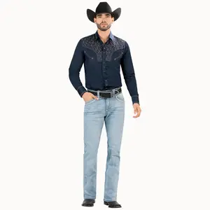 MT4645 Lam26503 Men's Cowboy Style Denim Pants Light Blue Classic Western Elegance Fashionable All Occasion Stylish Beige Plain