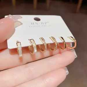 Simple and sweet niche design fashion shell zircon earrings DDES0464 combination niche design versatile earrings 14KGold-Plated