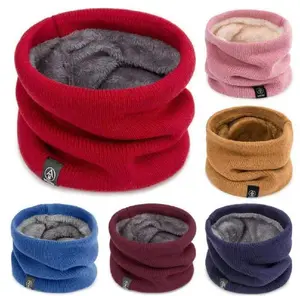 2pcs Solid Winter Plush Muffler Woolen Knitting for Women Fleece Ring Bandana Scarf Neck Warmer Buff Thick Cashmere Headband Ski Mask -30°