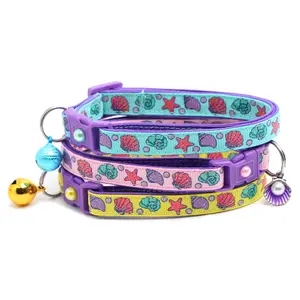 Beachcomber Breakaway Safety Cat Collar with Jingle Bell & Charm by Pugs2Persians Seashell Beach Summer Tropical