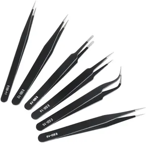 6PCS Precision Tweezers Set – Anti-Static Stainless Steel for Electronics, Crafting, Jewelry, Laboratory Work