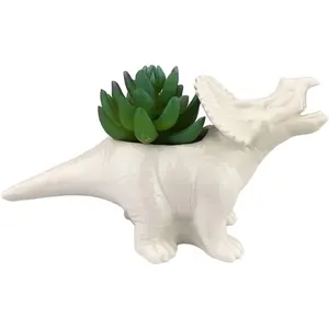 VanEnjoy White Ceramic Cute Dino Planter - Funny Dinosaur Succulent Planter
