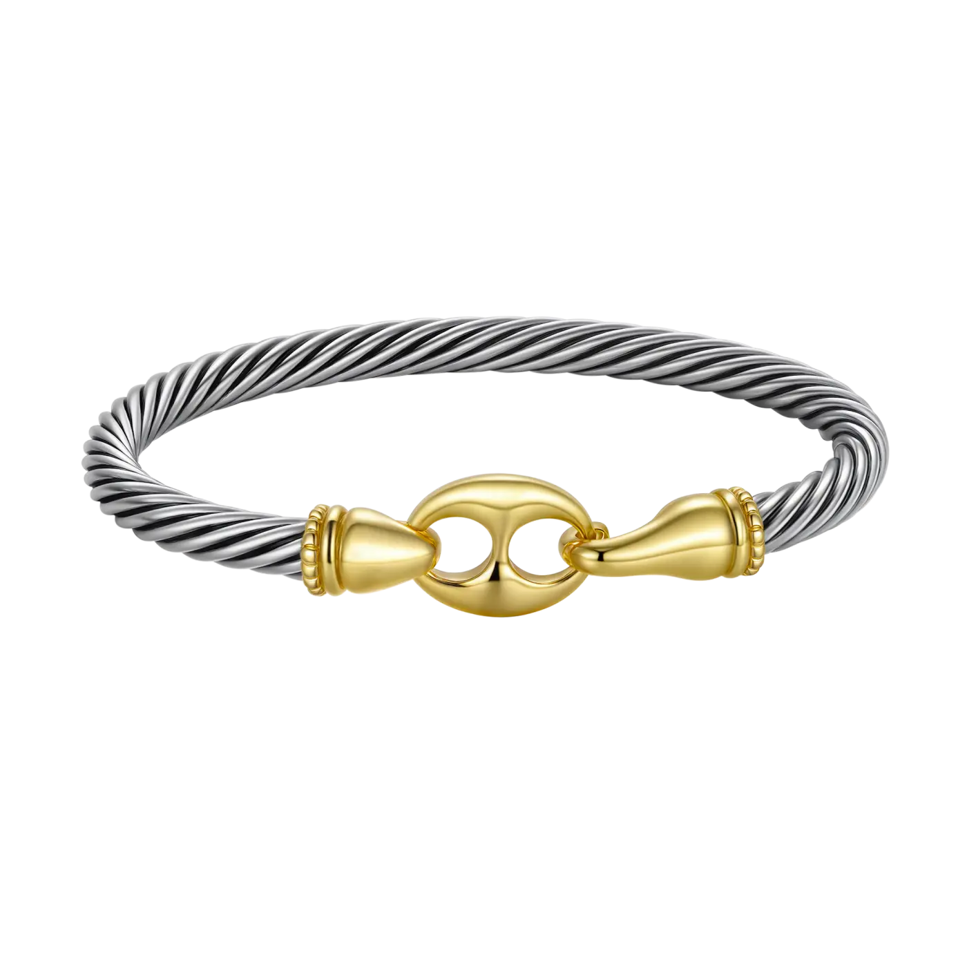 Aprilery Two-Tone Twisted Cable Gold & Silver Clasp Bangle Bracelet For Women