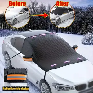1 magnetic car windshield cover heavy-duty winter windshield protective cover, with reflective strip, UV protection, snow and ice protection, easy to install and store, suitable for most