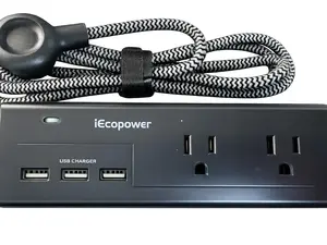iEcopower Surge Protector 2 AC 3 USB Extension Cord with Enhanced Reach for Household Devices Secure Power Provision Patient