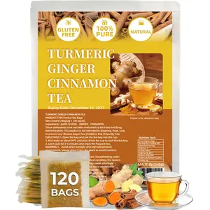 Turmeric Ginger Cinnamon Herbal Tea, 100% Handcrafted Blend, Eco-Conscious Packaging, Zero Sugar, Caffeine Free, Gluten Free, Vegan, 120 Tea Bags