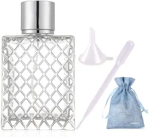 100ML 3.4oz Glass Spray Bottles for Essential Oils, Perfumes, Empty Clear Mist Spray Bottle with Silver Aluminum Sprayer - (1Pack) 1pc Funnel Filler 1PC 3ml Dropper 1pc Storage Gift Bag