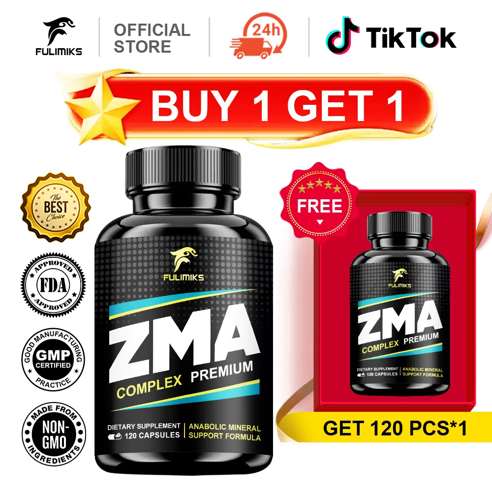 Zinc and Magnesium Supplement, Zinc Magnesium Aspartate Post Workout Capsules for Men Women, with Vitamin B6, Turmeric for Nighttime Recovery, Reduce Fatigue, Boost Immunity & Sleep, 120 Pills,  Buy 1 Get 1