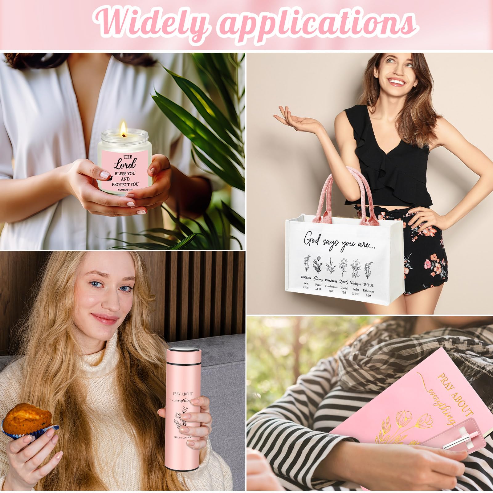 Easter Christian Gifts for Women 6pcs Religious Gift with Canvas Tote Bag Makeup Bag Candle Cross Necklace Thermos Cup Greeting Card Faith Inspirational Catholic Gift for Women Friends Mother Sister Wife, Sunday Prayer Gift for Easter Communion Holiday