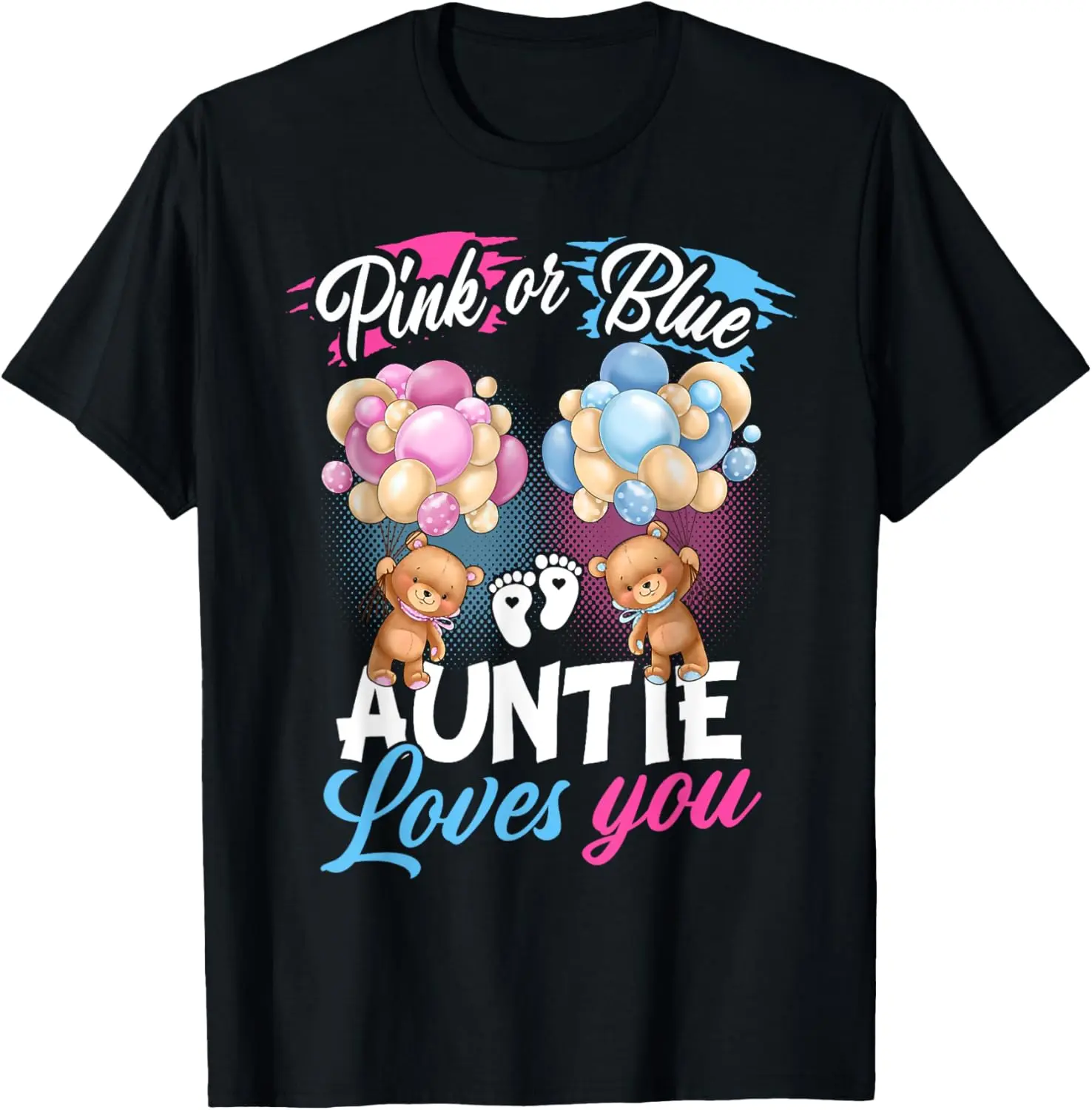 Women's 'Auntie Loves You' Bear Print T-Shirt, Casual Cotton Graphic Top with Round Neck for Gender Reveal Party