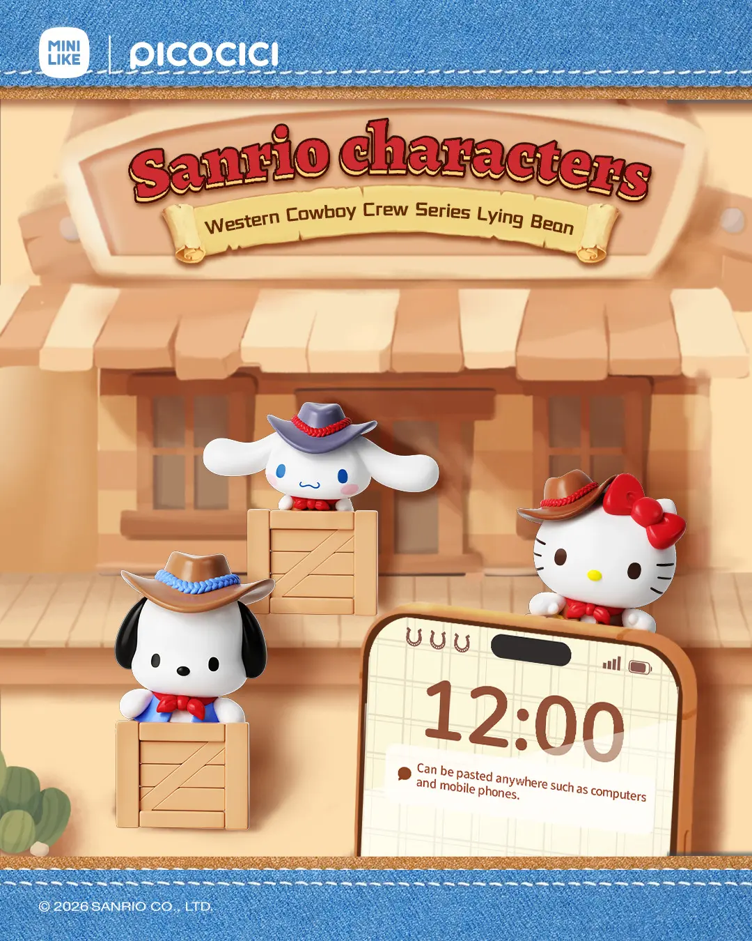 Sanrio characters X MINILIKE Western Cowboy Crew Series Lying Bean blindbox