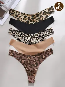 5/6/15Pcs Sexy Leopard Print Women's Low Rise Thong Panties, All Seasons Fitted Bottoms, Stylish and Comfortable for Everyday Wear