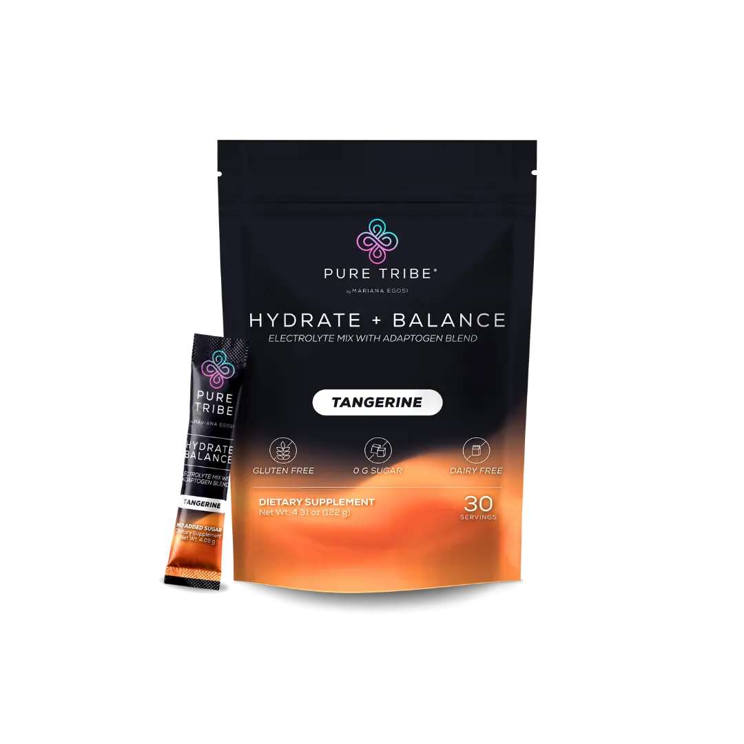 Pure Tribe Hydrate + Balance Tangerine Electrolyte Mix with Adaptogen Blend Sugar-Free Gluten-Free 30 Servings