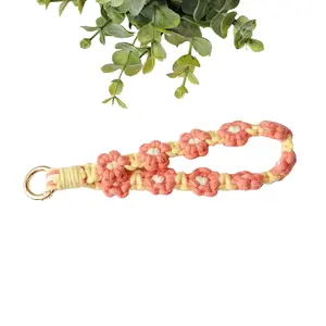Yellow and Orange Flower Macrame Wristlet Keychain