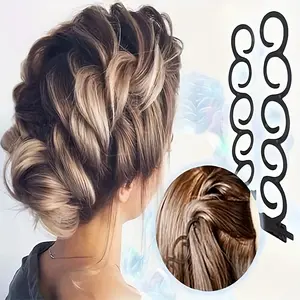 4pcs Stylish Hair Braiding Clips - Barrettes for French Braiding, Twist, Plait, and Bun Making - DIY Hair Styling ols with Roller and Accessories- Haircare Heatless