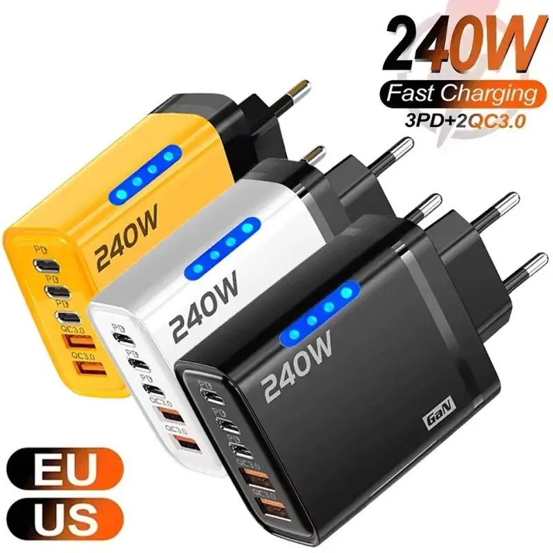 240W GaN 5 in 1   Phone  USB C  Power Adapter  C US Plug Wall  car pen drive flash disk super -c   c ultra- quick charge retractable wall  foldable usb-c   Wireless  Dock for Apple 4-in-1 portable auto disconnect fast cord