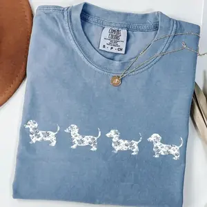Comfort Colors Dachshund T-shirt, Blue Toile Dachshund Tee, Dog Mom Gift, Dachshund T-shirt, Cute Doxie Tee, Wiener Dog, Dachshund Top - TrendWear USA