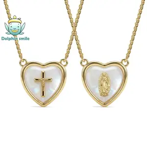 Virgin Mary pearl Necklace Jesus Crucifix Necklace I Dainty cross pearl necklace shell necklace Anchor Cuban Link Pendant stack