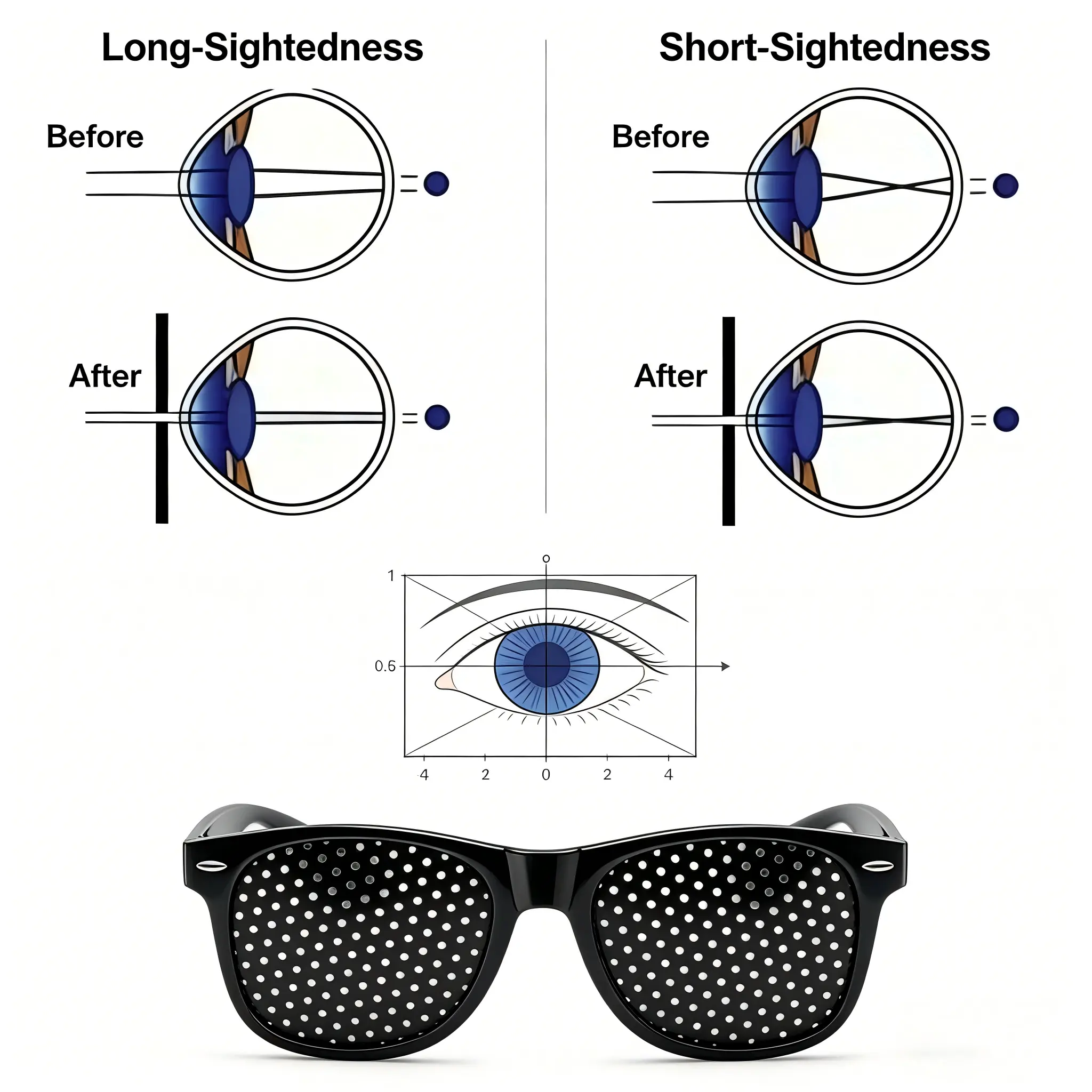 Pinhole Glasses for Vision Improvement, Lightweight Durable Eyewear to Reduce Eye Strain, Unisex Nearsighted Eyeglass Alternative, Lightweight Durable Glasses, High Quality Eyewear, Eyes, Plastic, Pinhole Frames, Reading, No