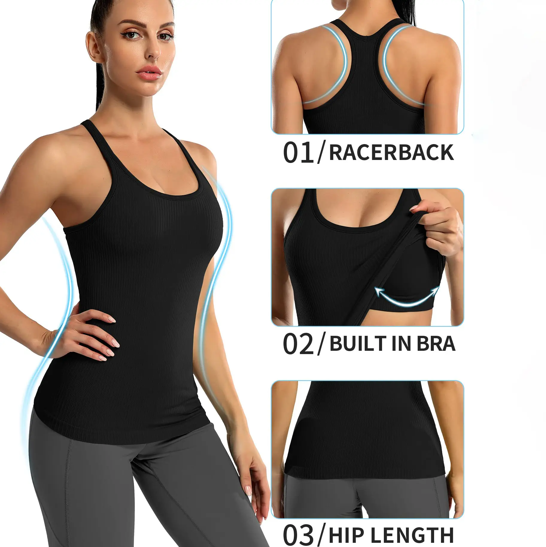 ATTRACO Ribbed Workout Tank Tops for Women with Built in Bra Tight Racerback Scoop Neck Athletic Top summerwins ATTRACO Ribbed Workout Tank Tops for Women with Built in Bra Tight Racerback Scoop Neck Athletic Top summerwins