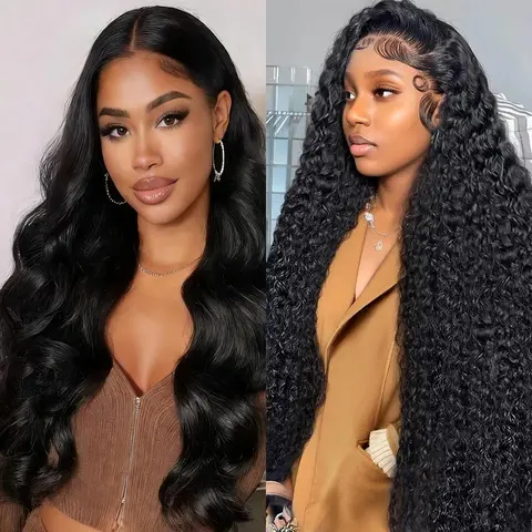【Combo Sale 】2 Women's Human HairWigs] 13x4 GNVO HD Transparent Lace Front Wigs,22-30 Inch 2-Pack Buy 1Get 1 Free, Deep Wave, Body Wave , Deep wave 4/27/99j withBabyHair, 180% Density Natural Black
