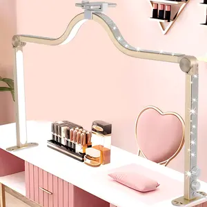 Upgraded Knob type Nail Tech Lamp for Desk, 34 in Foldable Large Nail Light with Phone Holder, 2 Modes 3000K-6000K LED Manicure Lamp, Half Moon Light for Lash Eyelash Extension, Tattoo, Eyebrows