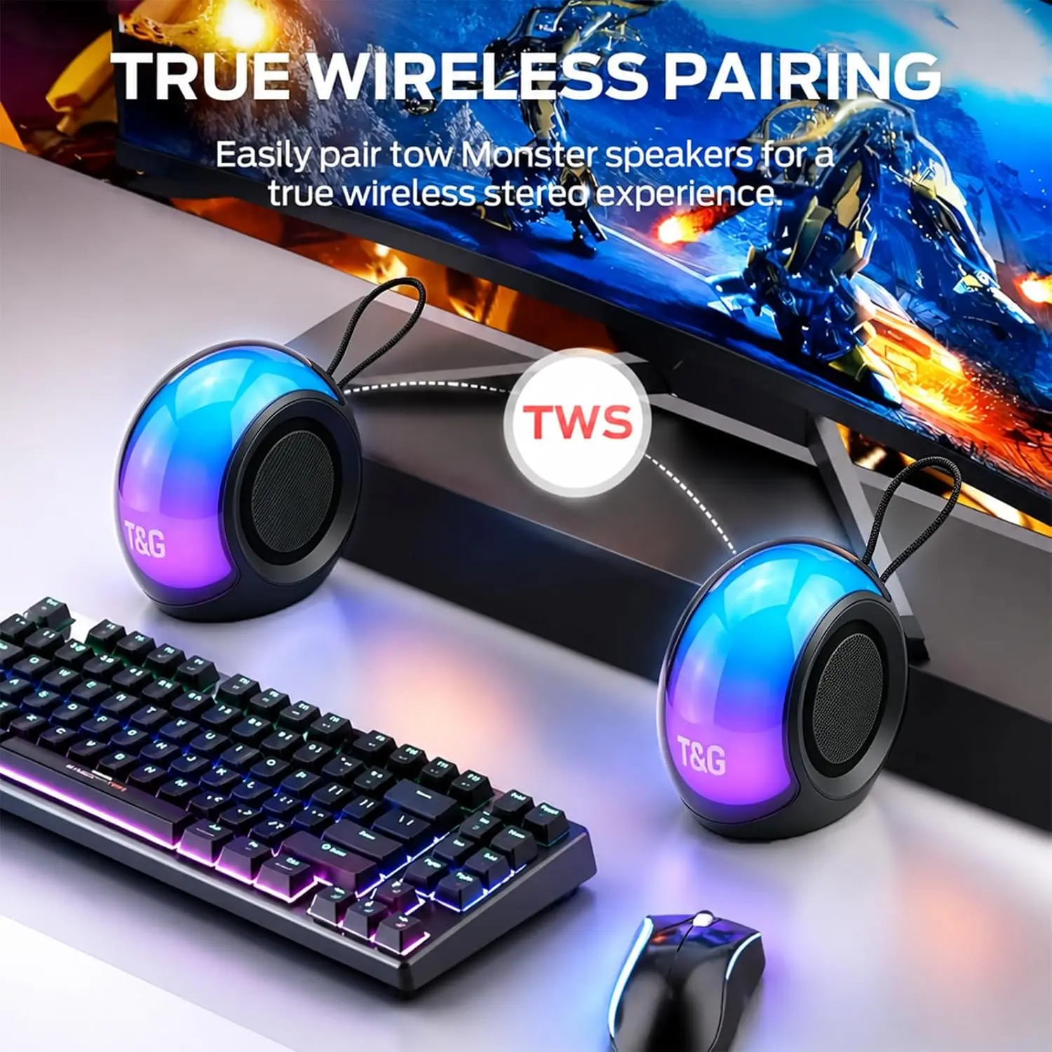 TG432 Portable Bluetooth Speaker, Wireless Speaker 5.3 with RGB Lights, 20H Playtime with Deep Bass, IPX5 Waterproof, TWS Pairing, for Travel/Party/Home/Gifts