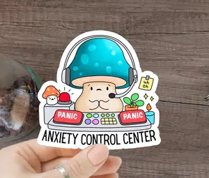 anxiety sticker vinyl decal social anxiety panic fashion selfcare mental health water bottle sticker laptop decal anxiety cute mushroom