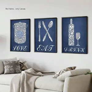 Kitchen Wall Art without Frame, 3 Counts/set Vintage Letter Pattern Unframed Art Print Painting, Wall Decor for Home Kitchen Dining Room, Ornaments