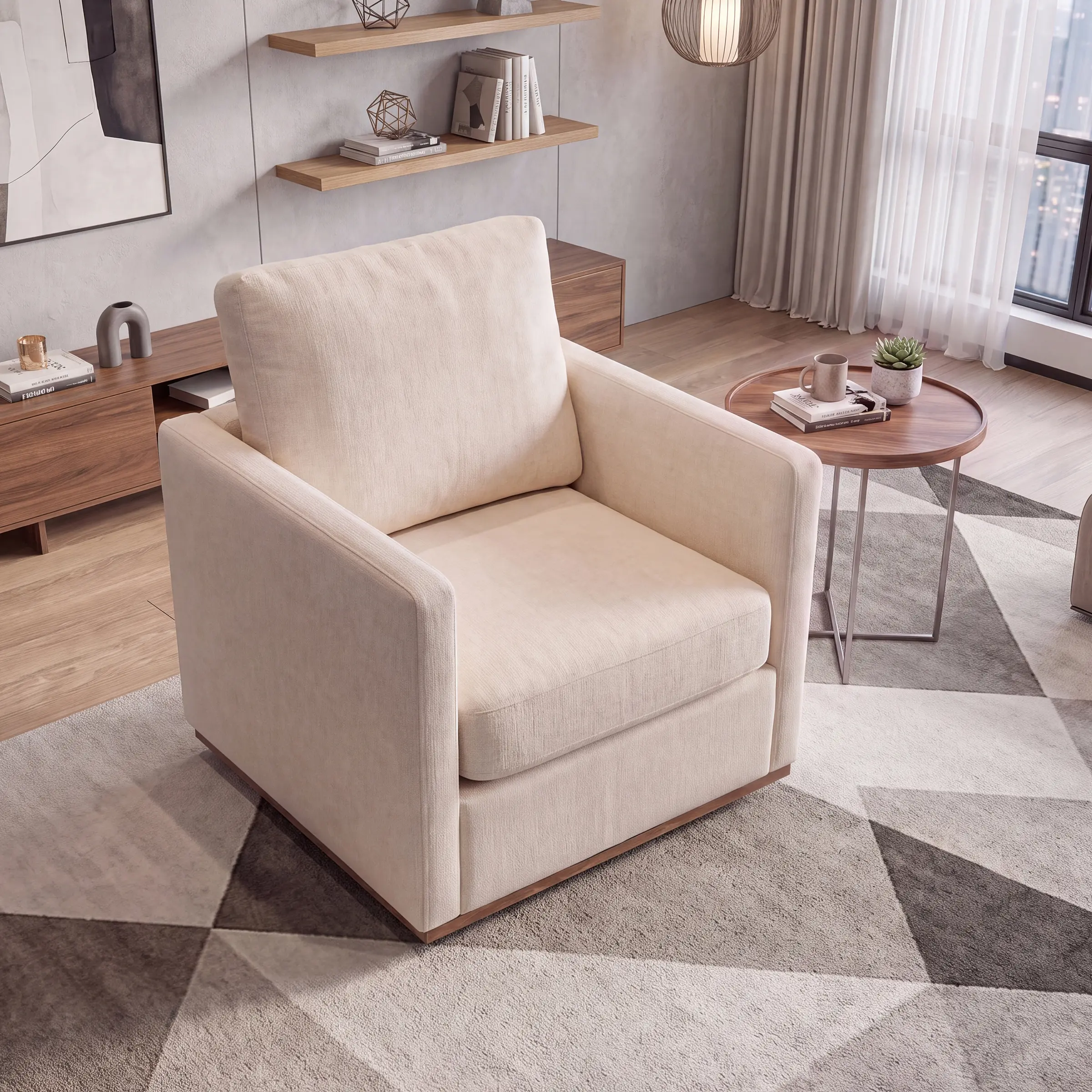 CHAIRUS 360° Swivel Accent Chair 30.7"W Square Upholstered Comfy Single Sofa Chair with a Weathered Finished Wooden Base Club Lounge Reading Armchair for Living Room Bedroom Apartment Nursery Home Decor