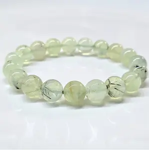 Prehnite Round Bead Bracelet - Unconditional Love Natural Green Crystal Healing Energy & Emotional Peace Jewelry