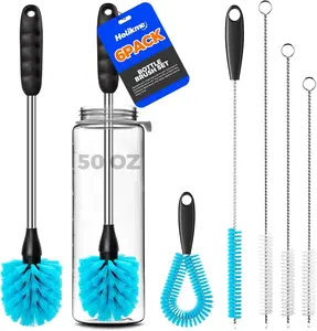 Bottle Brush Set 6 Pack 14.5" Long Handle Stainless Steel Bottle Cleaner Brush Long-Handled 6-in-1 Stainless Steel Bottle