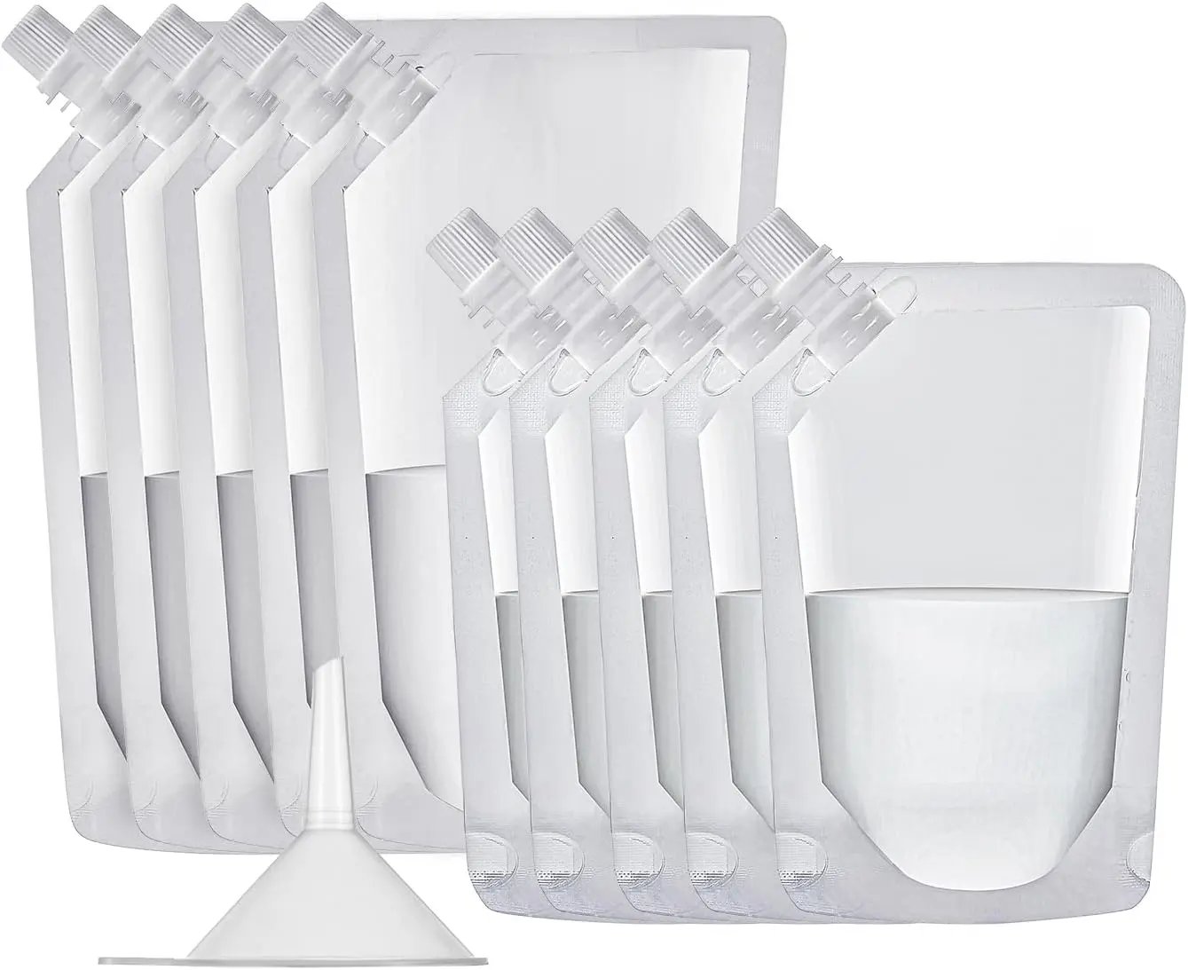 BPA-Free Food-Grade Plastic Liquor Flasks & Reusable Drink Pouches (8oz 5 + 16oz 5, Multiple Sets) with Funnel for Travel, Outdoor Events, Home Supplies Storage