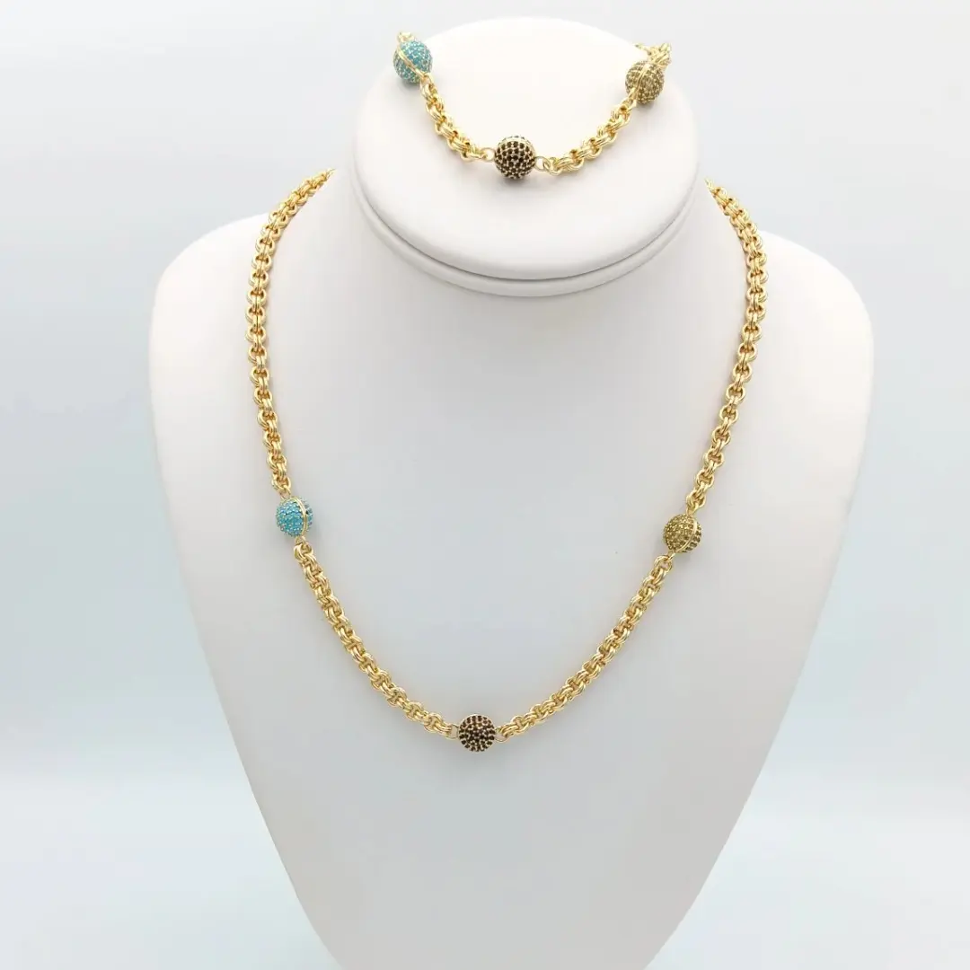 Yordy Set Rolo-Style Collars & Handles with Ball Design 14K Gold Plated Elegant Layered Necklaces for Women 20-22 Inches