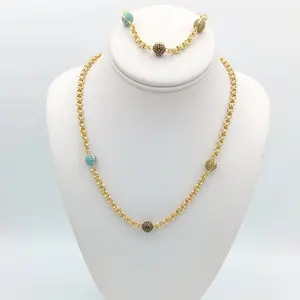 Yordy Set Rolo-Style Collars & Handles with Ball Design 14K Gold Plated Elegant Layered Necklaces for Women 20-22 Inches