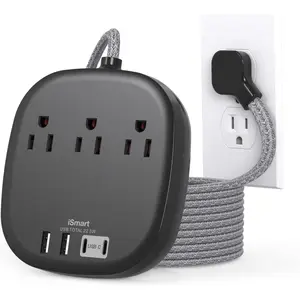 Cruise Ship Travel Essentials, 22.5W/4.5A Flat Plug Power Strip, 6Ft Extension Cord, 3 Outlets 4 USB Ports (2 USB C) Cruise Approved Power Strip No Surge Protection, Desktop  Station, Black