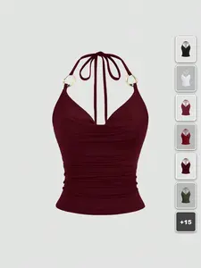 LACEX Halter Tank Top Y2K Metal Ring Tie Strap Going Out Summer Outfit