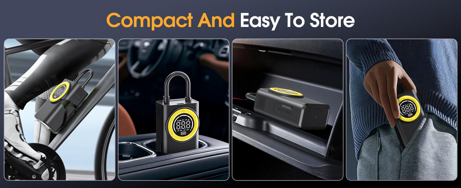 Portable Car Tire Inflator with Digital Gauge - 15000mAh Cordless Air Compressor | Fast Inflation Emergency Pump for Car Tires, Motorcycles & Bikes