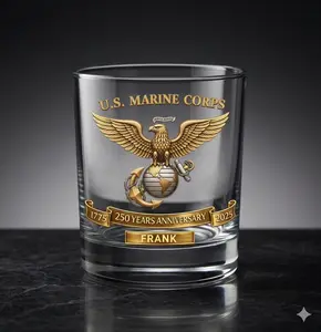 Personalized U.S. Marine Corps 250th Anniversary Whiskey Glass 11oz | UV Printed Military Gift with Custom Name | 1775–2025