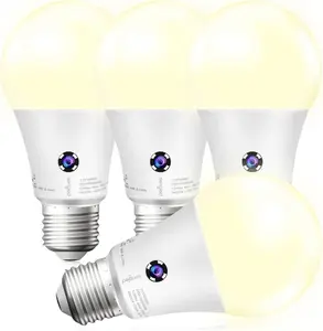 Dusk to Dawn Light Bulbs Outdoor, A19 LED Sensor Bulbs 4 Pack, 3000K Soft White 1200 Lumens, 75W Equivalent 10.5W, E26 Base Automatic On/Off Photocell Light Bulbs for Porch and Garage